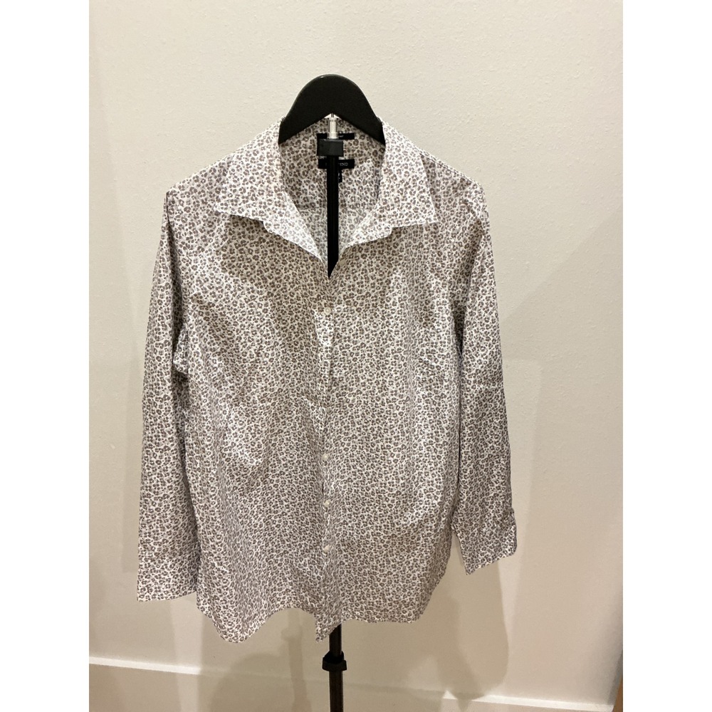 Lands End No Iron Supima Cotton Leopard Print Button Down Shirt Grey 20W Plus